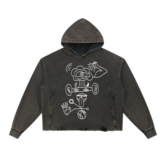 Vintage Washed Frayed-Hem Hoodie